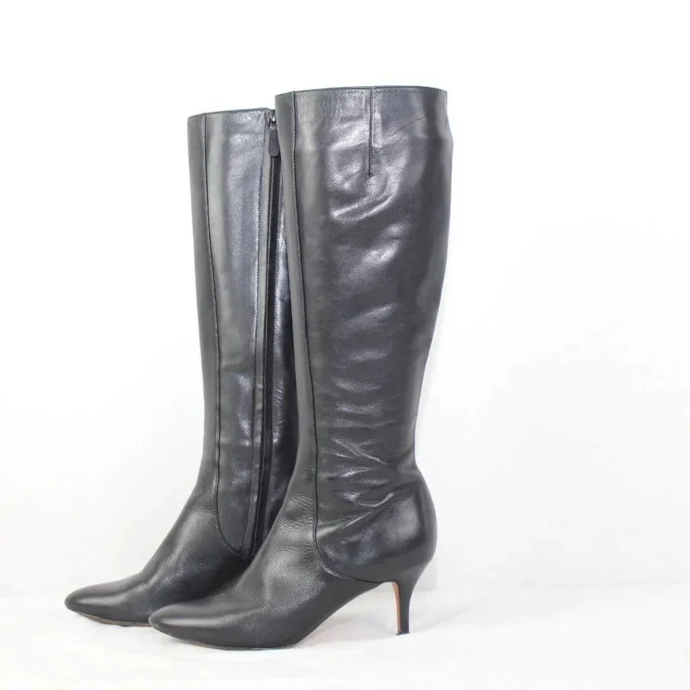 Cole Haan Black Leather Knee High Heeled Boots Size 6.5B